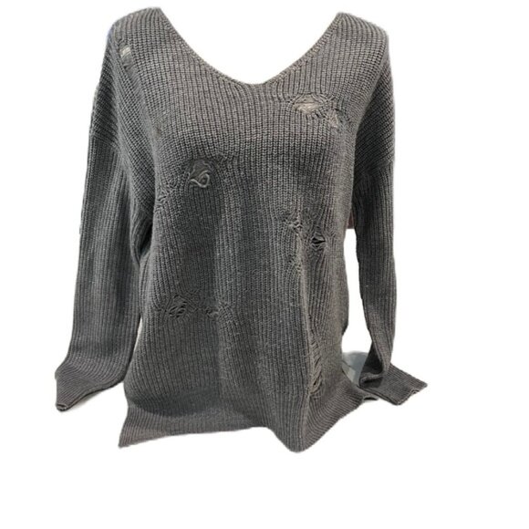 Moral Fiber Charcoal V-Neck Sweater - Picture 1 of 5